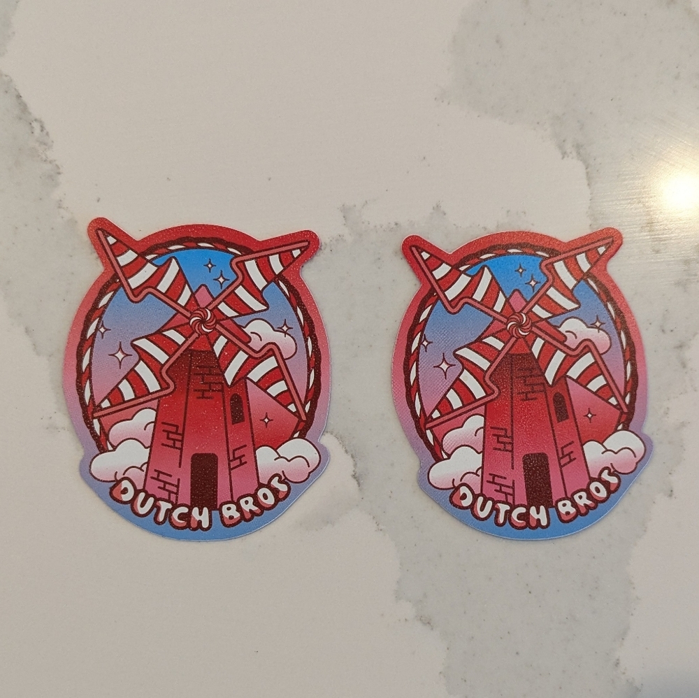 Dutch Bros Red and Blue Peppermint Windmill Stickers